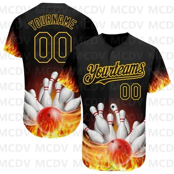 Benutzer definierte schwarz hellblau 3d Muster Design Bowling authentischen Baseball-Trikot