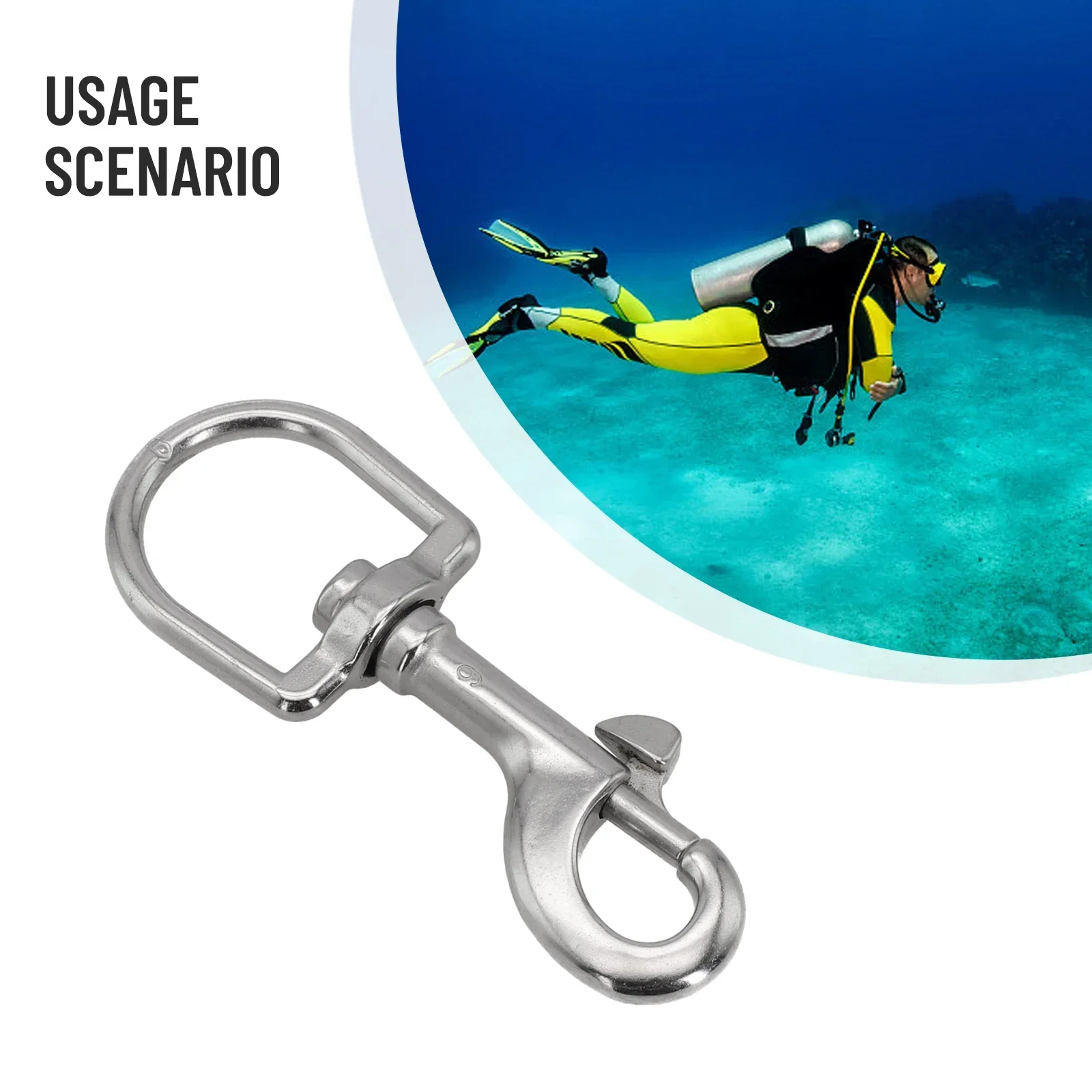 1pc 316 Stainless Steel Swivel Eye Bolt Spring Snap Hook 65/72/82/91/100mm Marine Diving D Ring Snap Hook With Swivel Silver