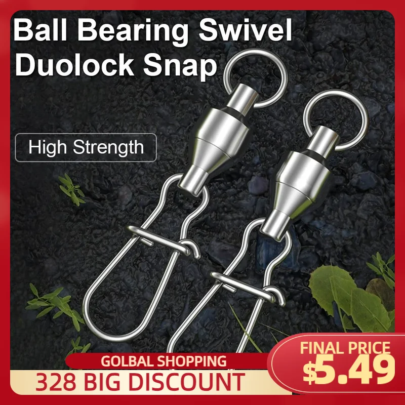 10 Uds rodamiento de bolas de pesca giratorios Duolock Snap conector de pesca de acero inoxidable giratorios con grúa barril señuelo aparejos de pesca