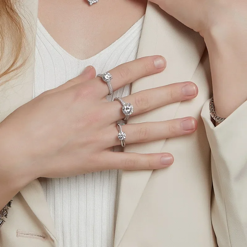 WES خاتم الماس مويسانيتي فائق التألق 925 من الفضة النقية السفلية PT950 اقتراح البلاتين والخطوبة خاتم الزوجين عالي Luxu #2
