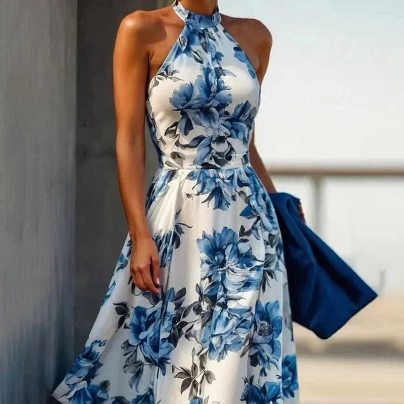 Elegant Floral Print Long Maxi Dress for Women Spring Summer Flowy Boho Dresses Casual Party Evening Gowns view 3