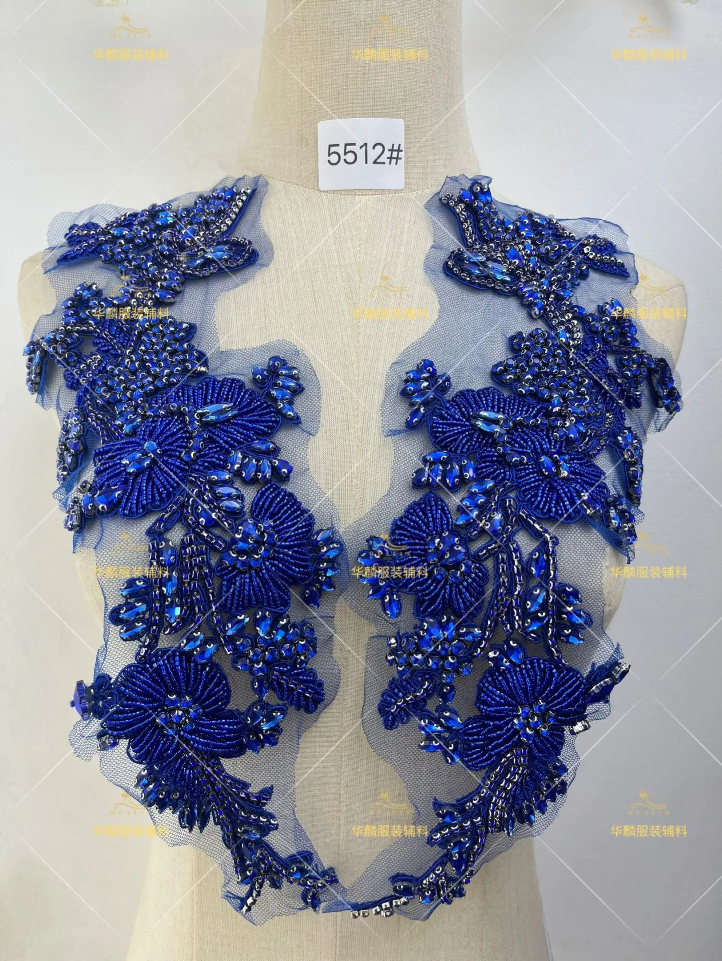 

22 Colors A Pair Luxury Handmade Decal Lace Fabric Evening Prom Dress Material Beaded Crystal Diamond Tulle Apparel Decoration