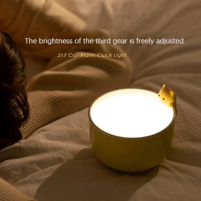 Alarm Light, Three Levels of Light Can Be Adjusted Freely. Cartoon Cat Alarm Clock Light for Girls, Bedroom(Pink)
