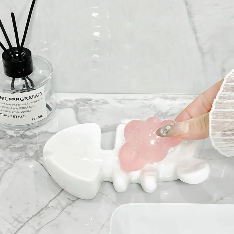 Cute fishbone bathroom soap box ceramic drain washing sink non perforated laundry  box soap holder bathroom accessories