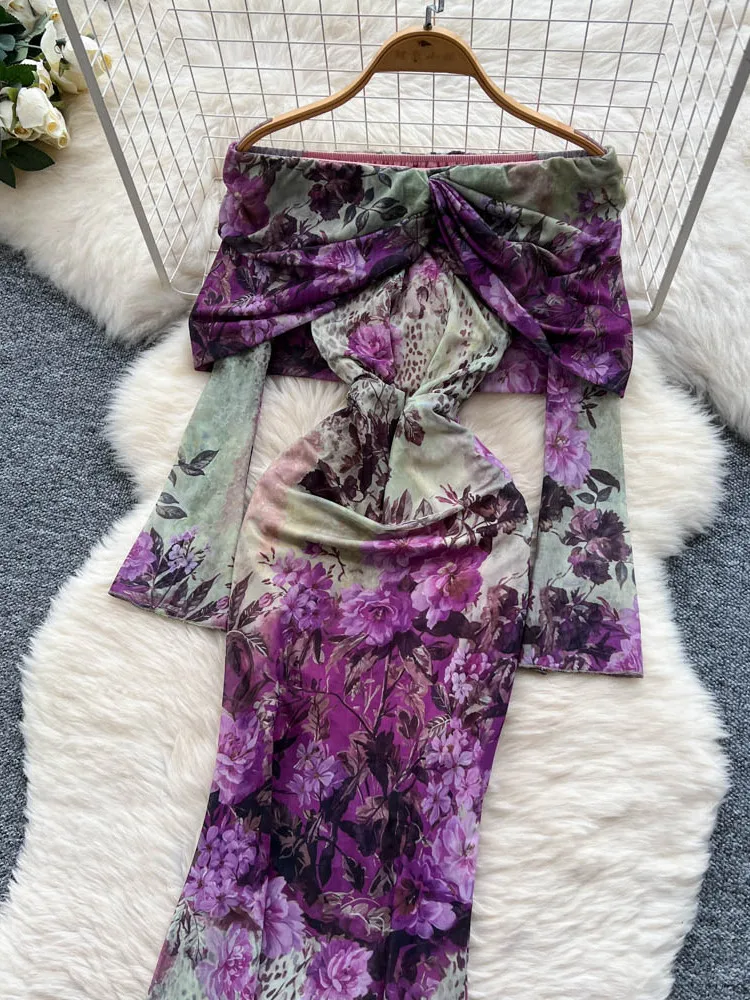 Ele High Waist A-Line Dr One oulder Long Sve Printed Wrap Bodycon Dr Korean Sle Commute Summer Faion