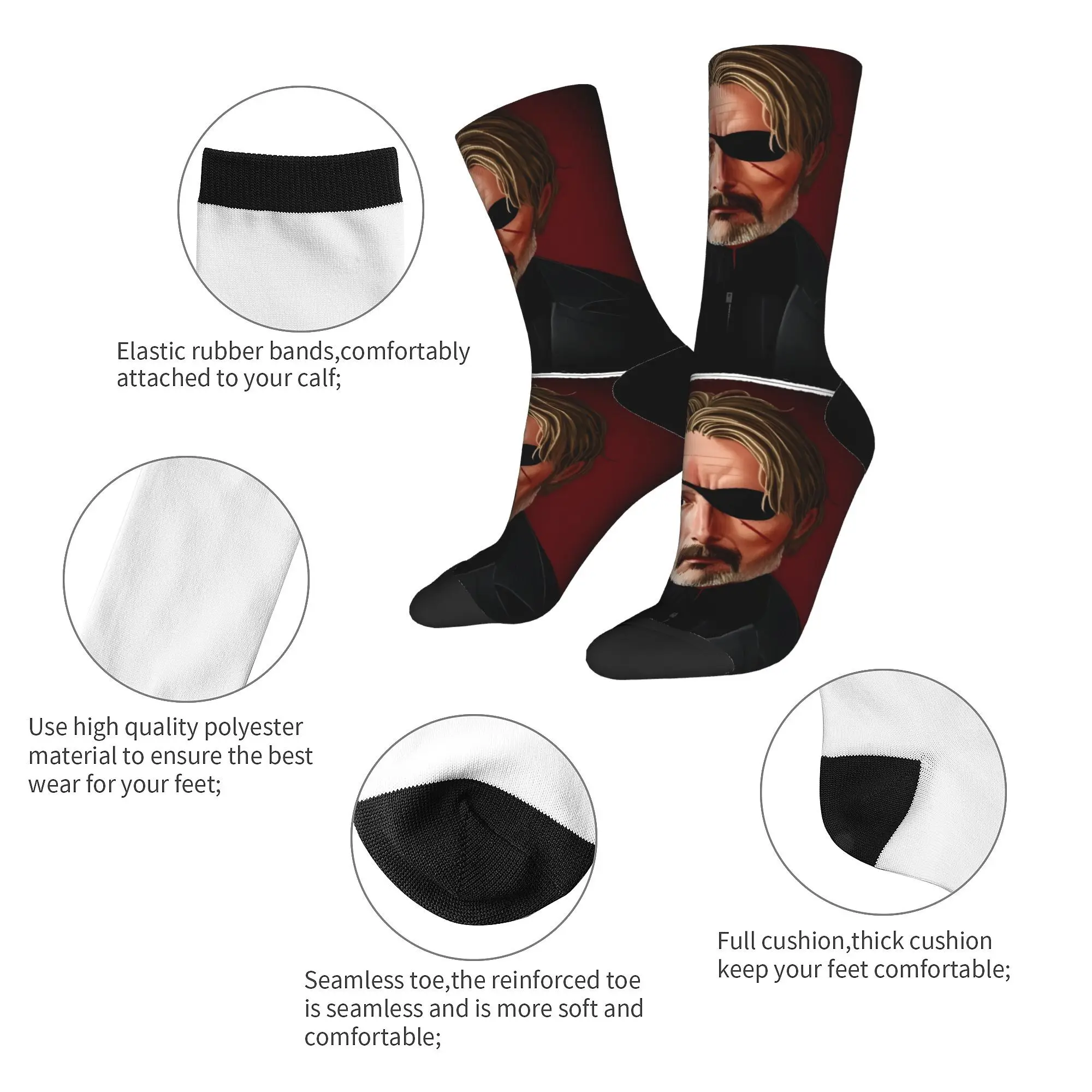 Casual Hannibal Mads Mikkelsen As Duncan Vizla Oil Pastels Portrait Sports Socks  Polyester Long Socks for Unisex Non-slip