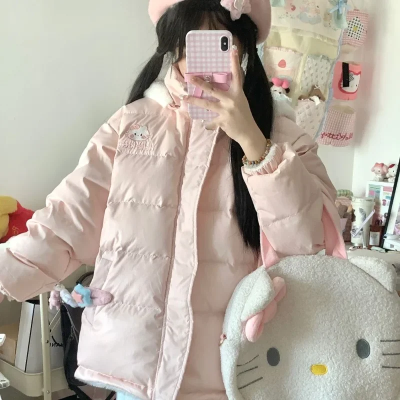 Hello Kitty Cinnamoroll winter new double-sided fashionable cotton clothing for women cute kawaii loose thickened and warm