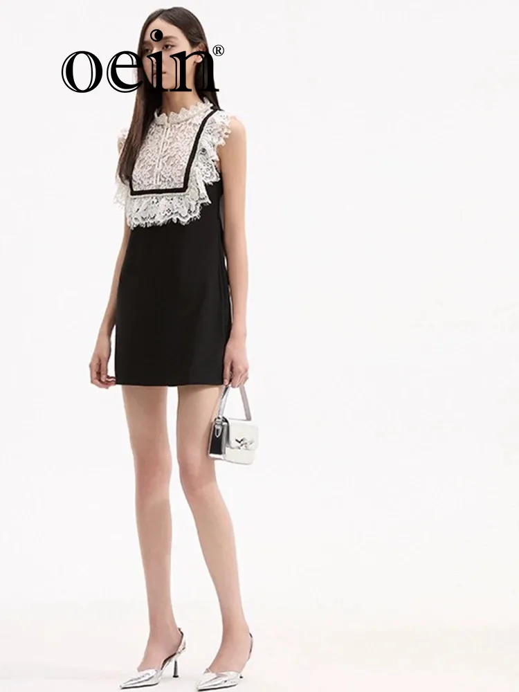 

[oein] Self Portrait Spring/Summer Black And White Contrast Lace Ruffles Show Slim Small Black Skirt Diamond Sleeveless Dress