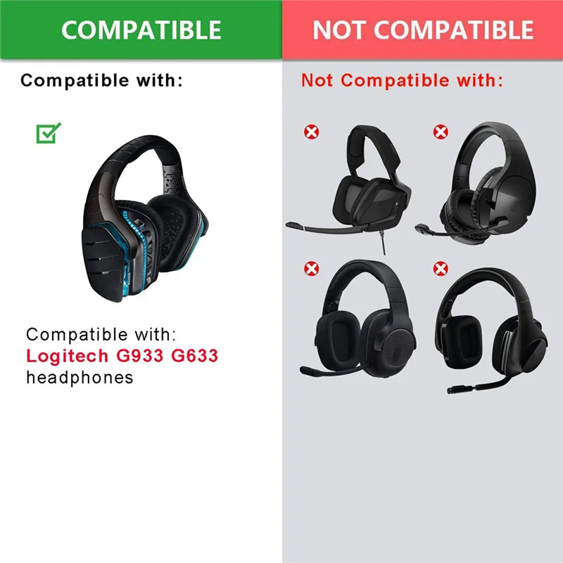 1 Par Espuma Ear Pads Almofada Couro Earpad para Logitech G933 G935 G633 / G 933 G 935 G 633 Artemis Headphones