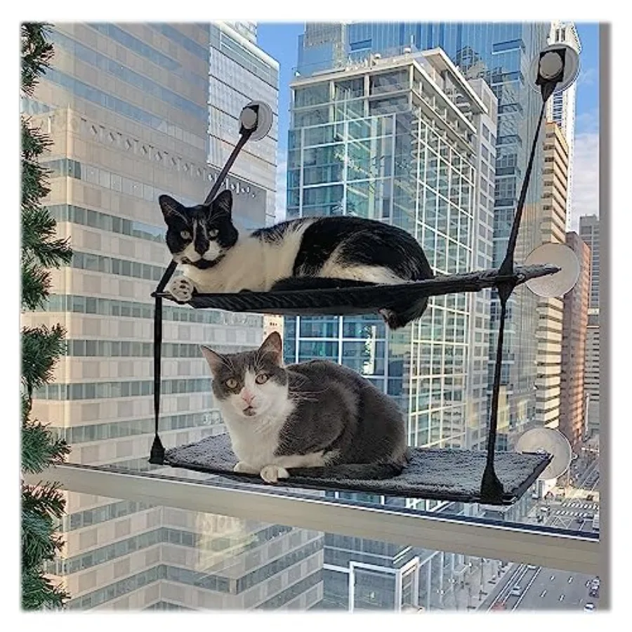

Крепление на окно EZ Mount для крупных кошек: прочная подвесная кровать-гамак на окно, стальной каркас, надежные присоски, 2 моющиеся чехла для полок, складное исполнение