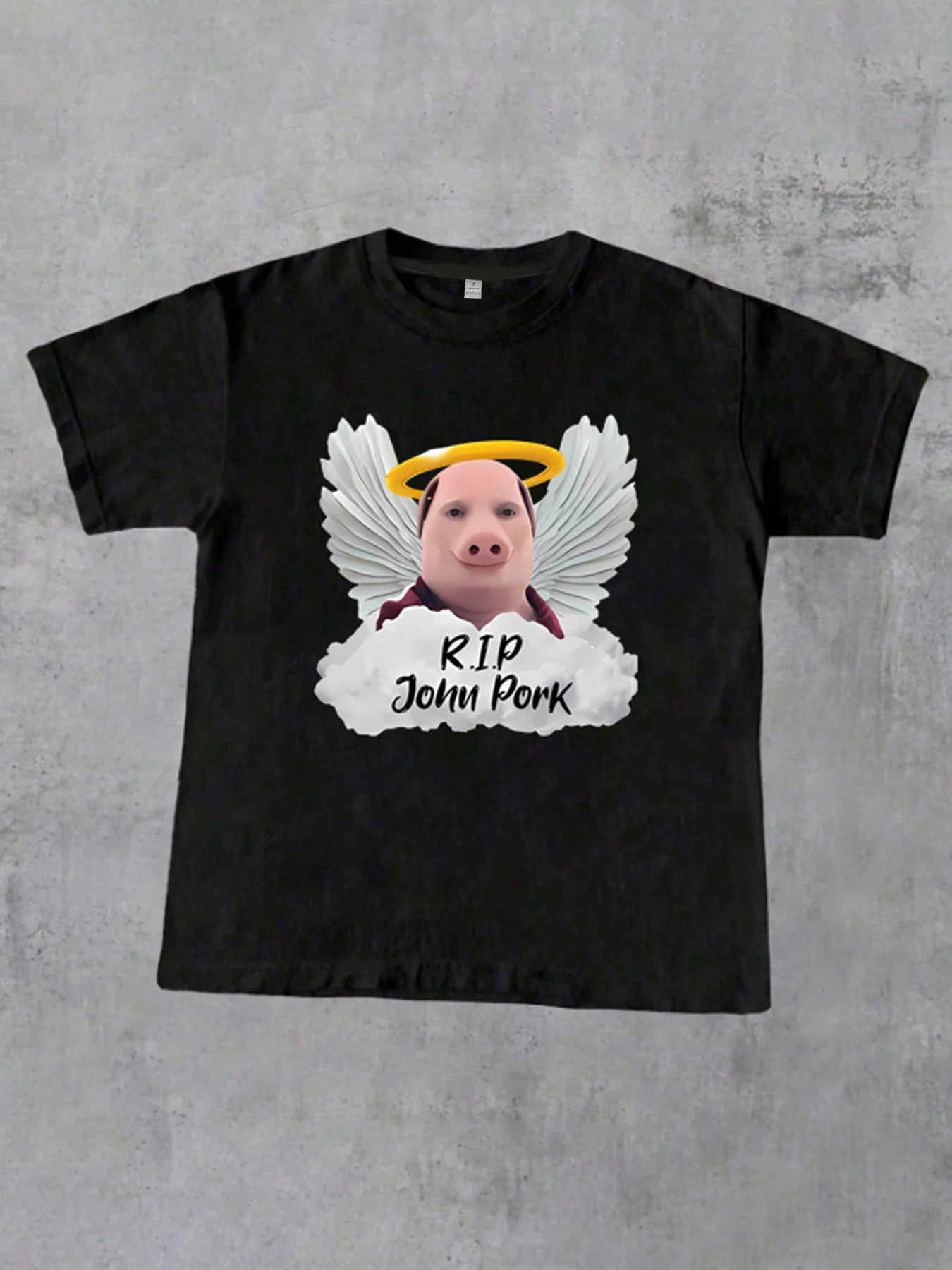 

Pig-faced with wings Plus size women's round neck short sleeve T-shirt with elastic half sleeves and trendy prints