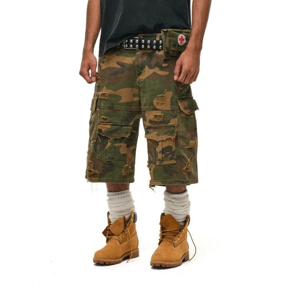 

Мужская камуфляжная рабочая одежда, укороченные джинсы в стиле ретро, американская модная тенденция, уличный хип-хоп, свободные нишевые 2021, новые летние мужские штаны