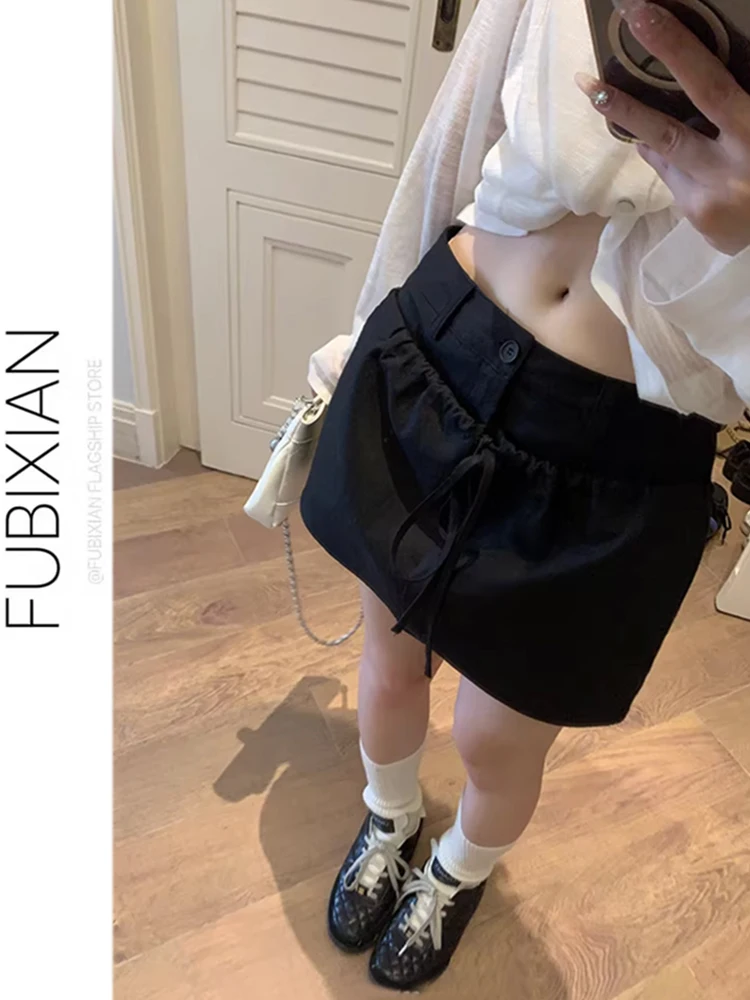 Khaki Workwear Short Skirt Women's Summer 2026 New Belted Drawstring Korean Style Slimming Versatile Half-length Skirt