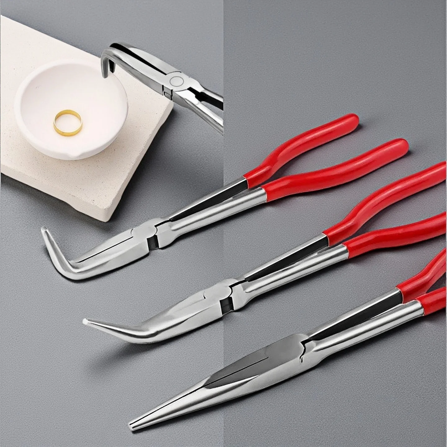 45/90 Degree Crucible Pliers Long Handle Jewelry Making Tool Bend Needle Nose Straight Angle Curved Pliers