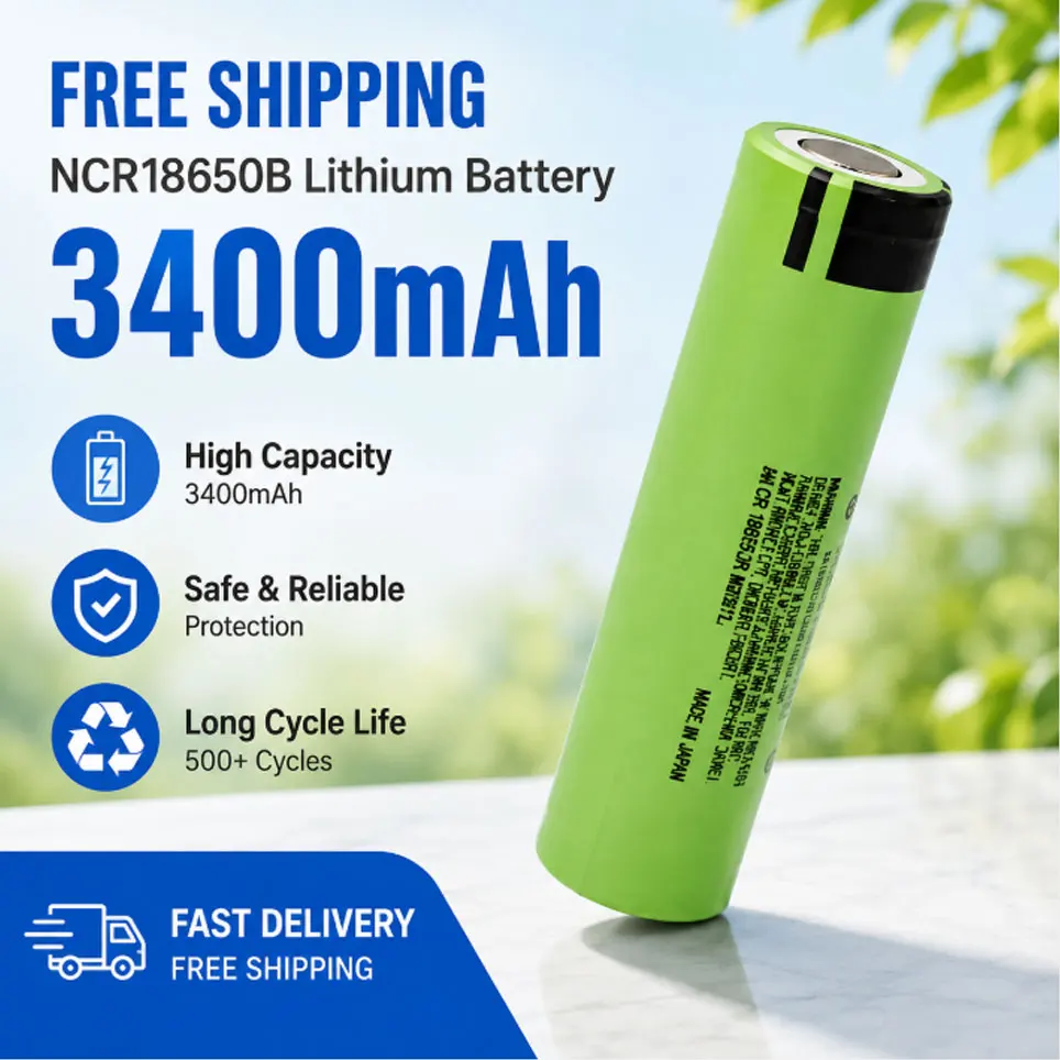Batteria ricaricabile agli ioni di litio 18650 INR18650‑34B, 3400 mAh, 3,7 V, 20 A, per torce elettriche, giocattoli, auto elettriche e dispositivi elettrici multiuso.