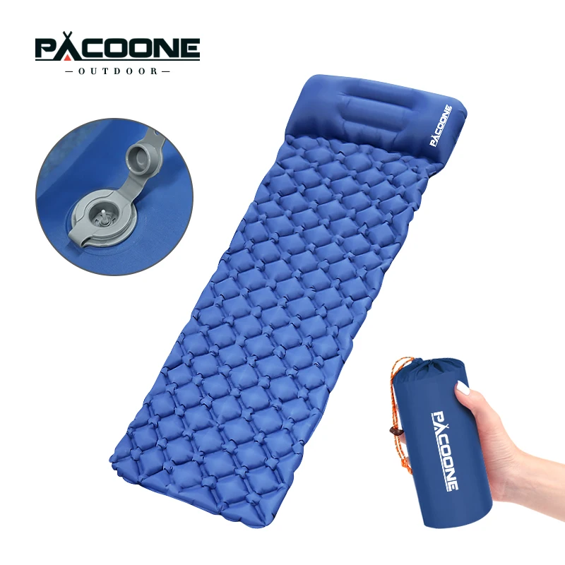 PACOONE Outdoor Sleeping Pad Camping Inflatable Mattress with Pillows Travel Mat Folding Bed Ultralight Air Cushion Hiking NEW