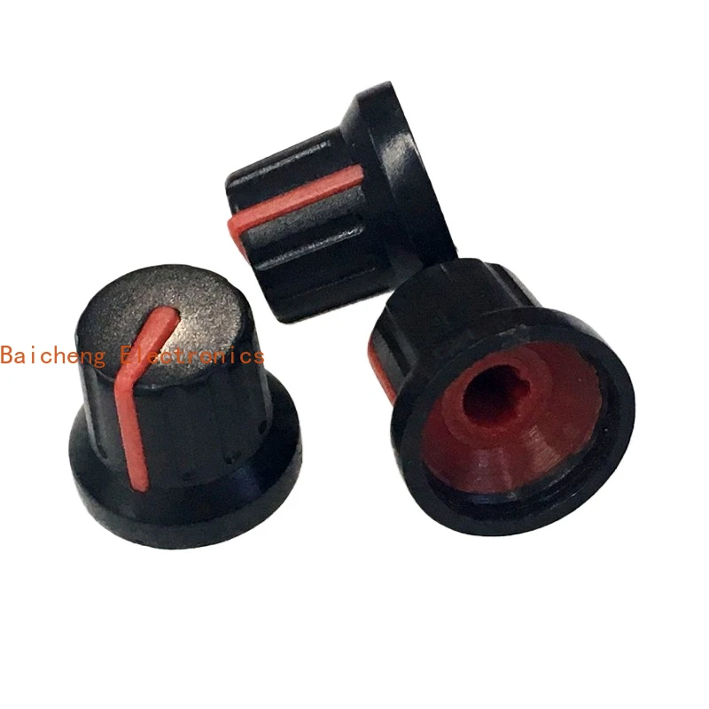 10 SZTUK Uniwersalna nakładka na pokrętło 15 mm czarne tło czerwona etykieta D-otwór potencjometr enkoder przełącznik 6 mm półwałek łodyga kwiatowa