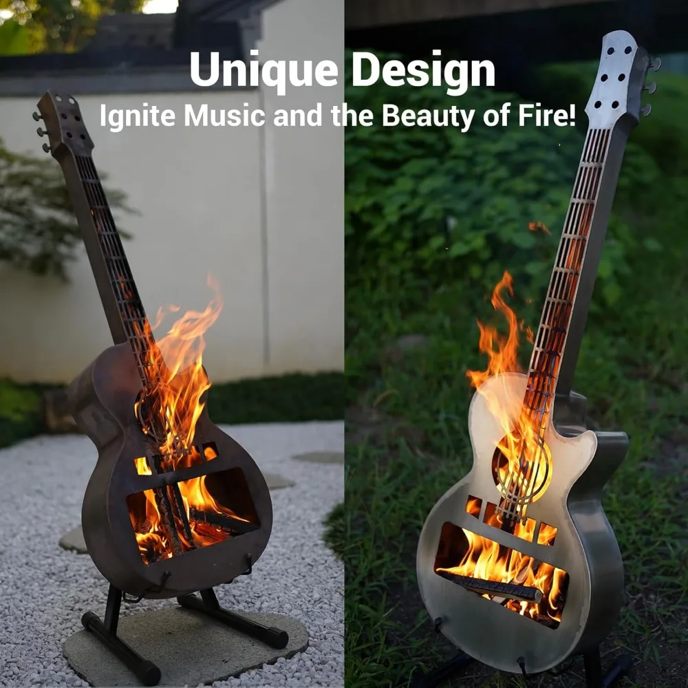 Portable Outdoor Solo Stove Fire Pit Brazier Personalize Wood Burning Smokeless Fireplace Stainless Steel Guitar Style Firepit