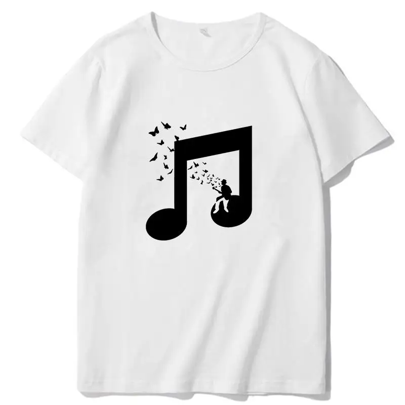 Men's Cotton 100% Short Sleeve T-Shirt Accordion Butterfly Beautiful Melody Music Print Summer Top Tees for Men