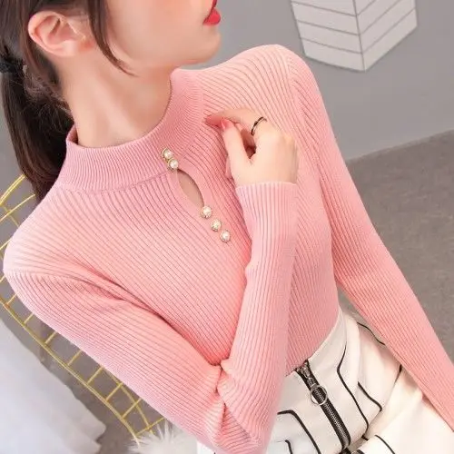 Early Autumn Women Clothing Half Turtleneck Knitted Bottoming Shirt Long-sleeved Sweater Fashion Inner Layering Slim Tight Top