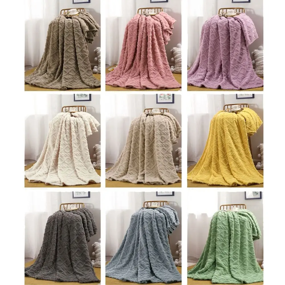 Super Soft Solid Color Flannel Blanket Embossed Plush Plush Blanket Warm Throw Blanket Bedroom Bed Living Room Sofa Couch