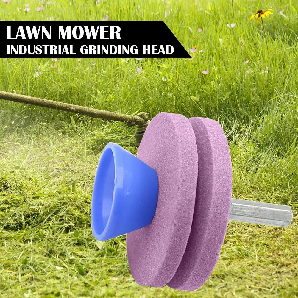 Double-Layer Lawn Mower Blade Sharpener Wear Resiatant Lawnmower Knife Sharpener Hand Drill Grindstone for Most Drill