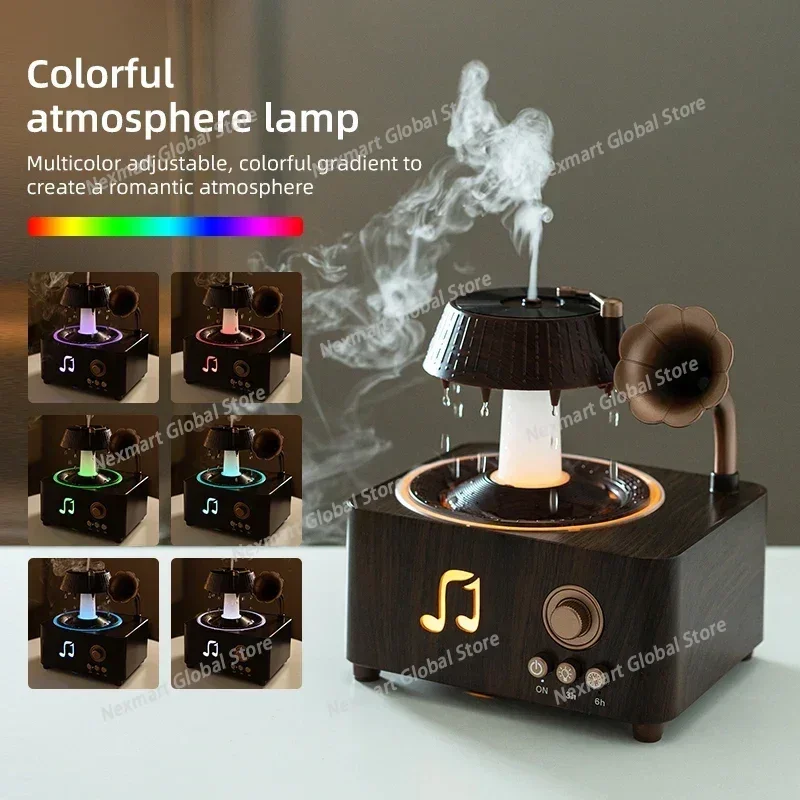 250ml Rotating Raindrop Air Humidifier Music Box Phonograph Gramophone Aromatherapy Humidifier Essential Oil Fragrance Diffuser