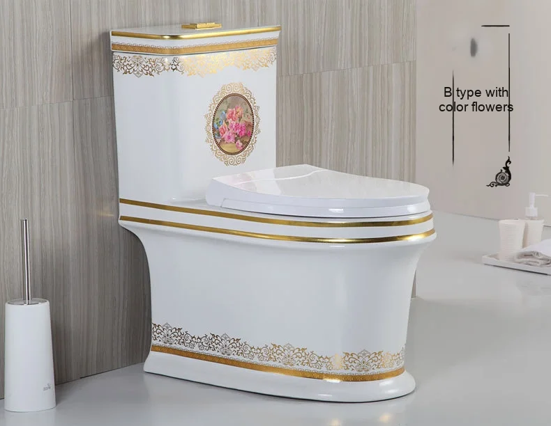 Inodoro silencioso de doble descarga para el hogar, suministro directo del fabricante, inodoro de baño ahorrador de agua de estilo moderno, dorado colorido para hoteles