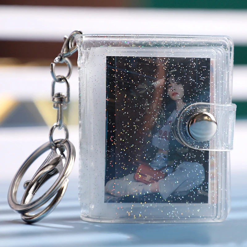 1PC Pockets Portable Key Chain Jewelry Photos Holder 1/2 Inch Mini Photo Albums For Photos Cards Small Album Book Card Holder