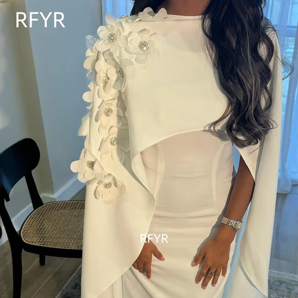 

RFYR A Line Prom Dress Cape Sleeve Party Dress with Flowers Celebrity Gala Dress فساتين مناسبة رسمية Customized