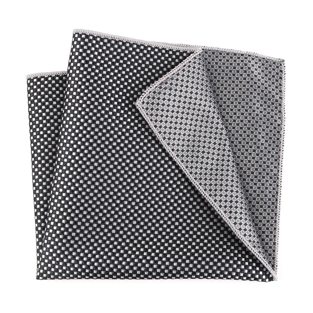 HUISHI Vintage Brand Pocket Square For Men 25.5*25.5cm Enlarge Hanky Man Black tripe Floral Fit Business Handkerchiefs