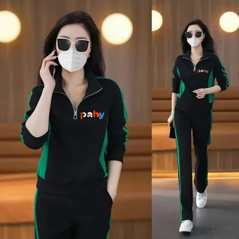 

Internet celebrity casual temperament sports suit for women 2024 new style fashionable sweatshirt wide leg pants two-piece set