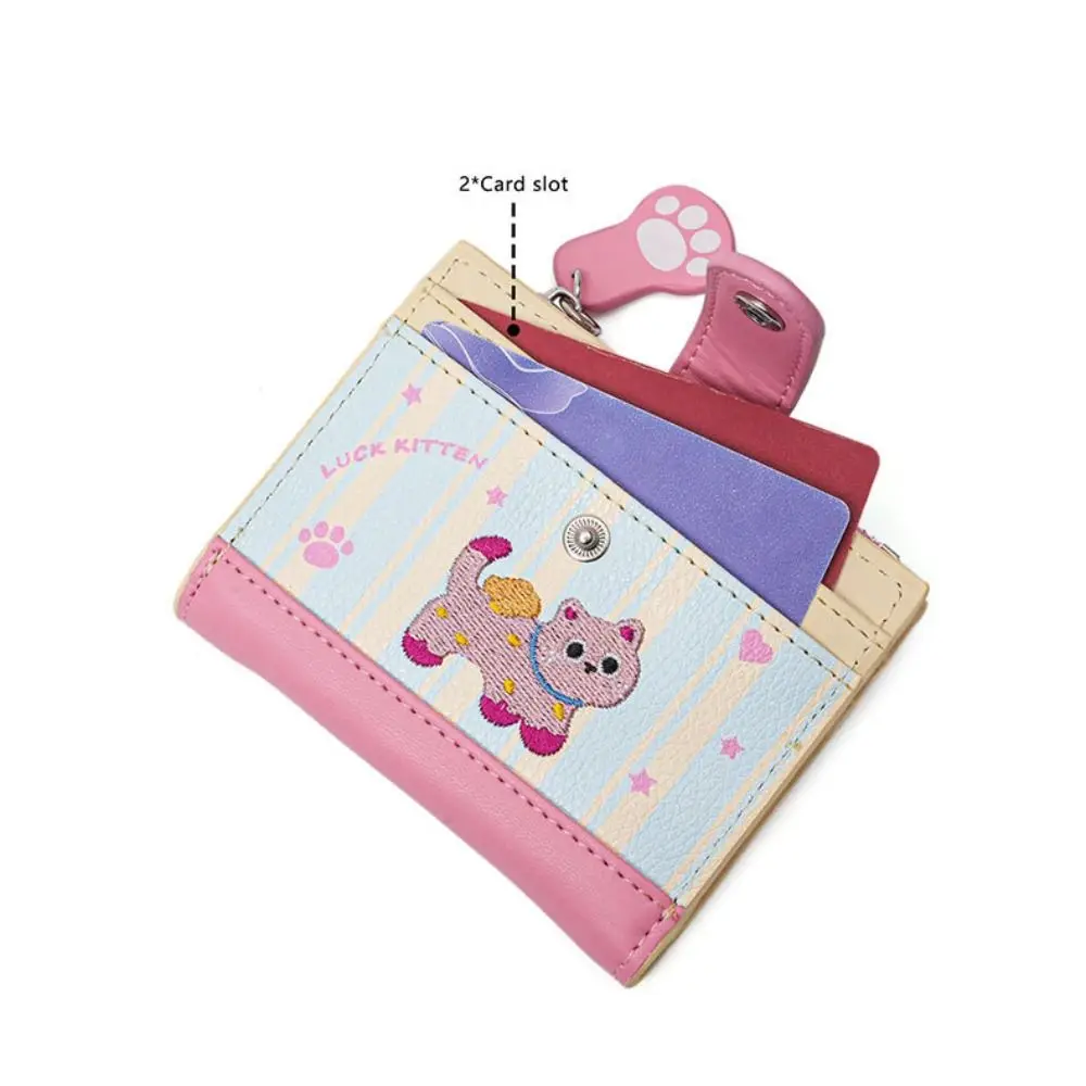 Casual Korean Style Embroidery Cat Wallet Purse Ultra Thin Coin Pouch Cartoon Multi Slot Card Bag Travel