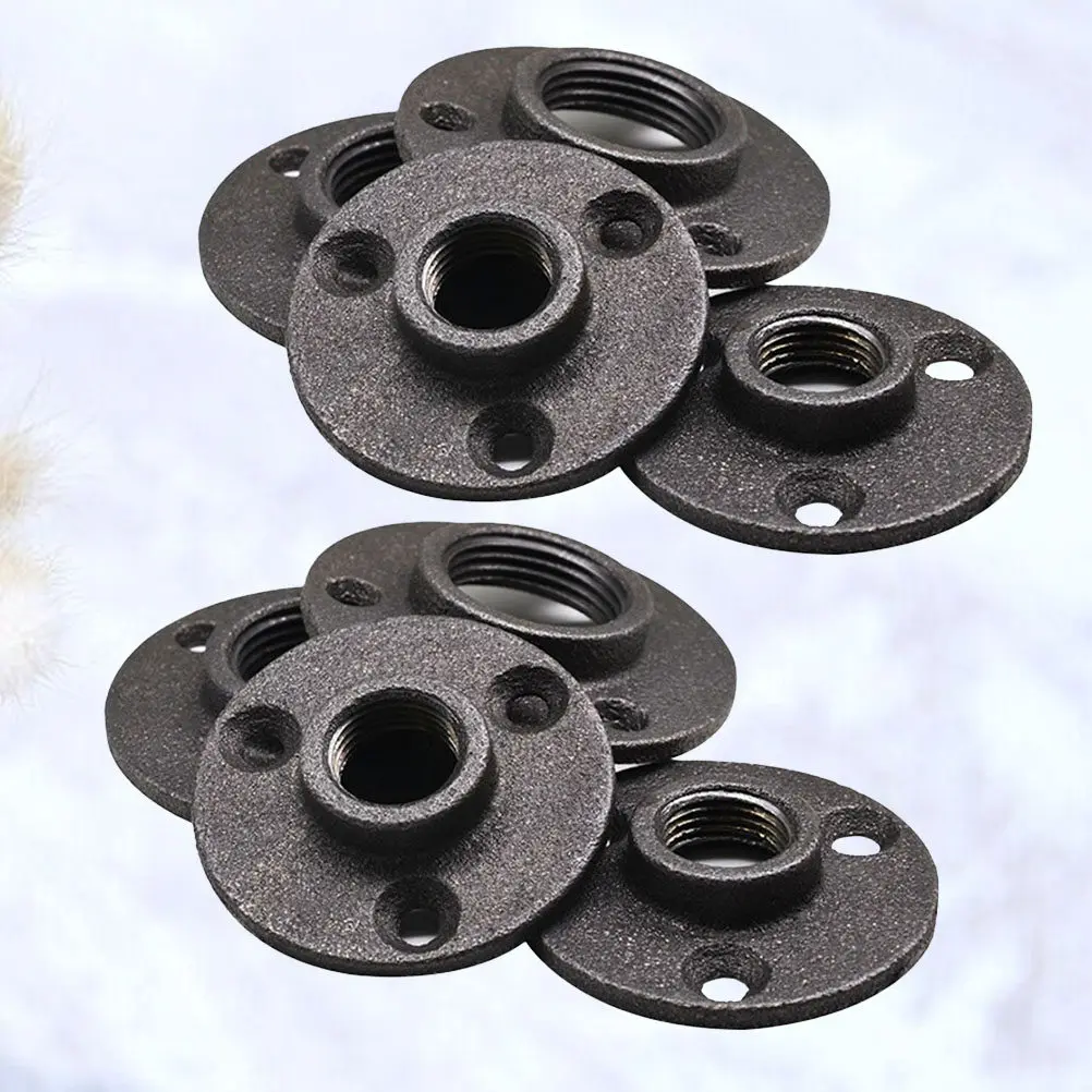 10Pcs Flange Parts Malleable Threaded Floor Flange Wall Mounted Iron Pipe Fittings Fixed Base Anti-Rust Industrial Furniture