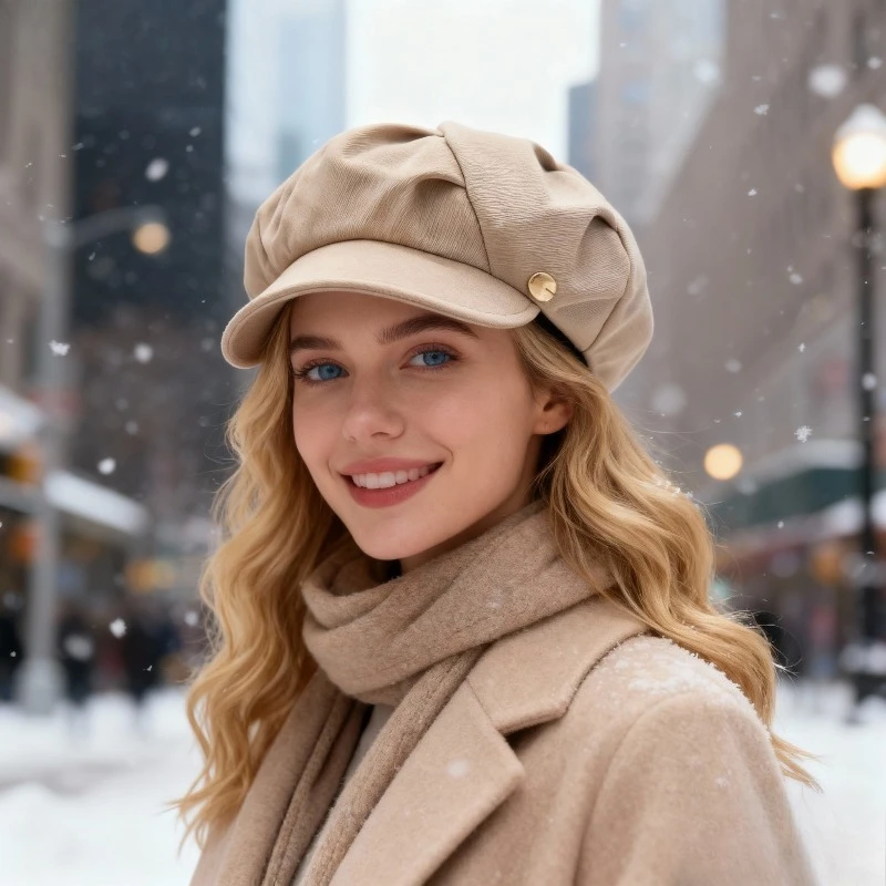1pc Winter Warm Women’s Beret Cap Windproof Insulation Blend Retro Solid Color Girls Fashion Newpaper Cap Cabbie Visor Beret Hat