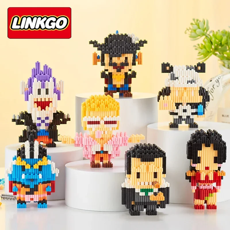 One Piece Linkgo Micro Building Blocks Luffy Boa Doflamingo Crocodile Gekko Moria Anime Diamond Mini Brick Figure Toy For Kids