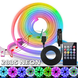 USB Neon Lights with Music Sync, 3m/9.84Ft 5V Rope Lights Bluetooth 2835SMD Color Changing Flexible Led Rope Lights for Bedroom