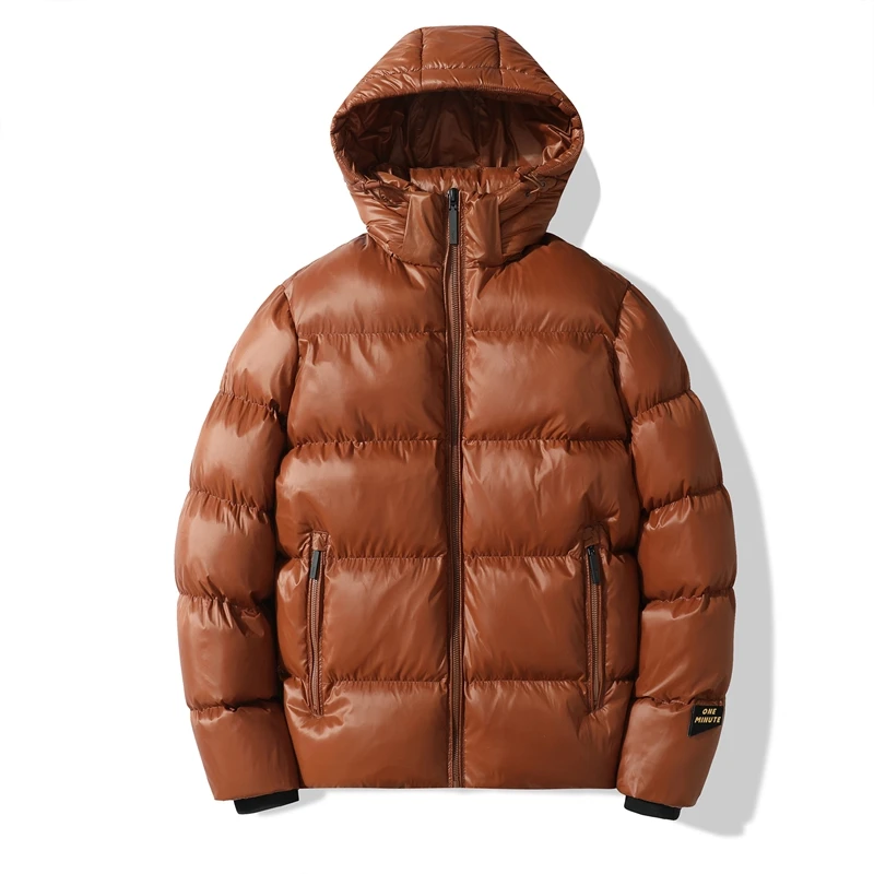 Casacos puffer com capuz masculino, roupa de algodão acolchoada bolha, casacos monocromáticos, parkas impermeáveis, preto quente, inverno