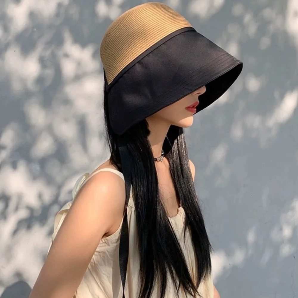 Foldable Shade Sun Caps Foldable Bucket Hat Stripe Wide Brim Straw Hat Weave Beach Hats Beach Fisherman Hat Women