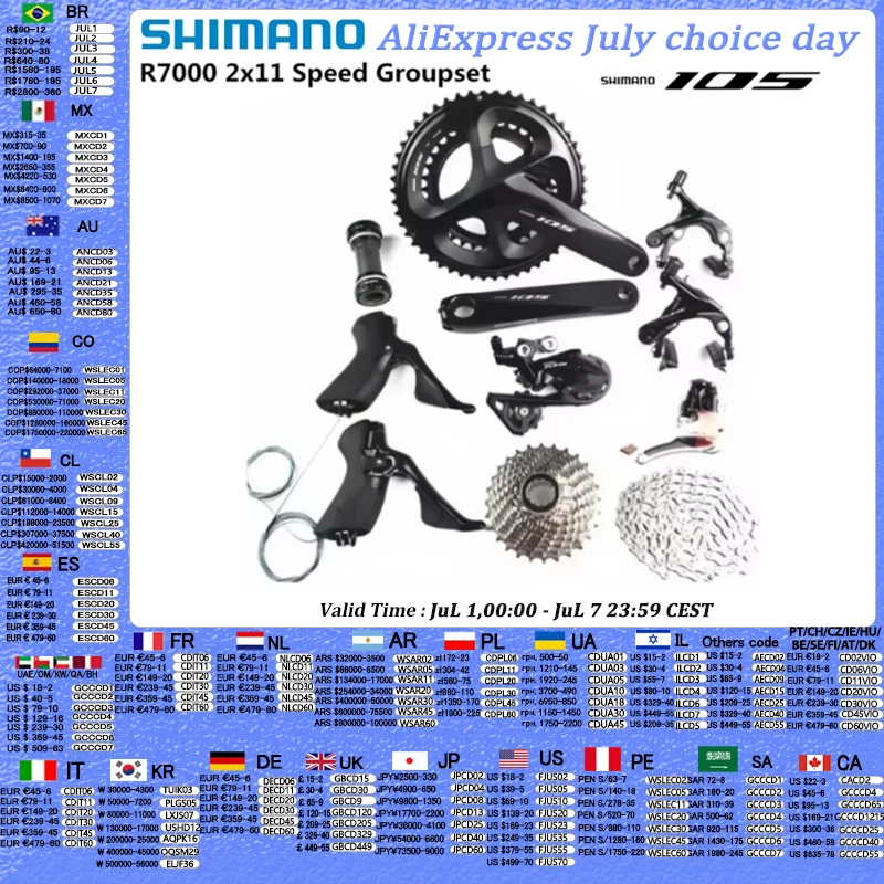 Grupo SHIMANO 105 R7000, juego de 2x11 velocidades, juego de bielas R7100 50-34T 52-36T, Kit de bicicleta de carretera, actualización del grupo de 5800