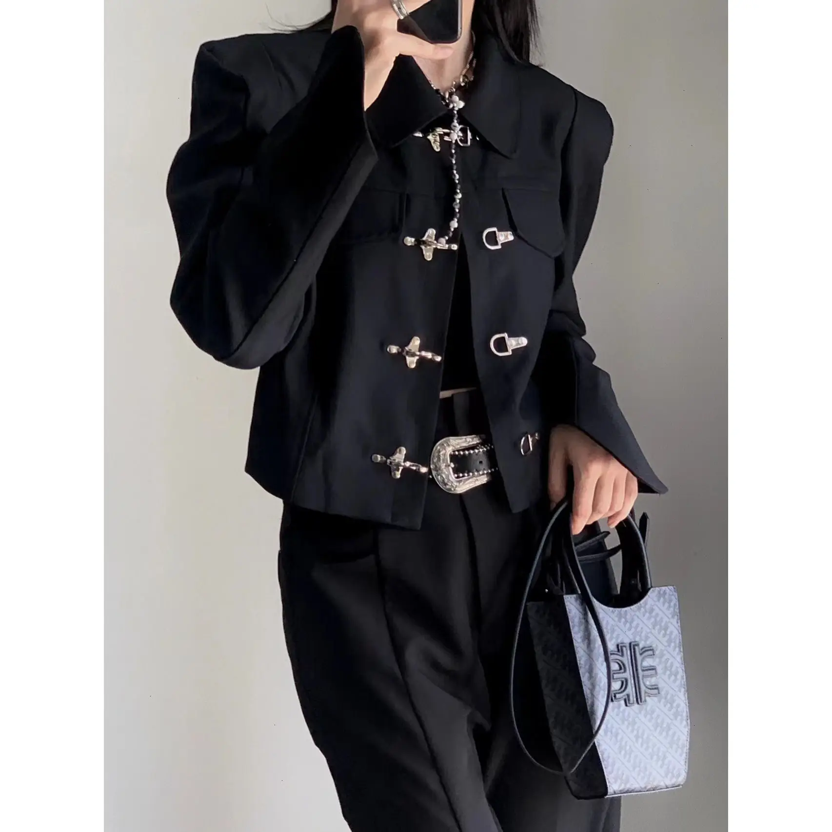 Women Coat 2022 Spring New Chinese Style Fashion Metal Button Office Lady Solid Full Chains Turn-down Collar Outerwear Coats