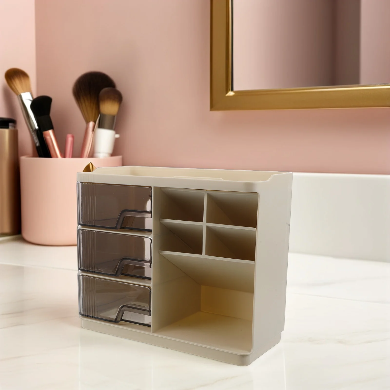 

Makeup Organizer Drawers Dustproof Storage Box For Vanity Skincare Lipstick Masks Desk Dressing Table Home Office