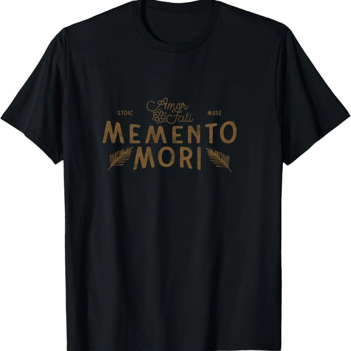 Men'S Stoic Philosophy T-Shirt Amor Fati Memento Mori Latin Quotes White with Black Golden Print Short Sleeve