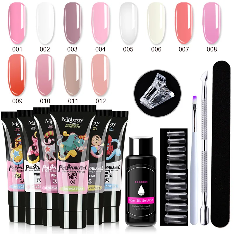 

FingerQueen Poly Nail Gel Kits with UV Light Starter Kit 12 Colors Builder Nail Extension Gel with Base Top Coat Nail Art Tools