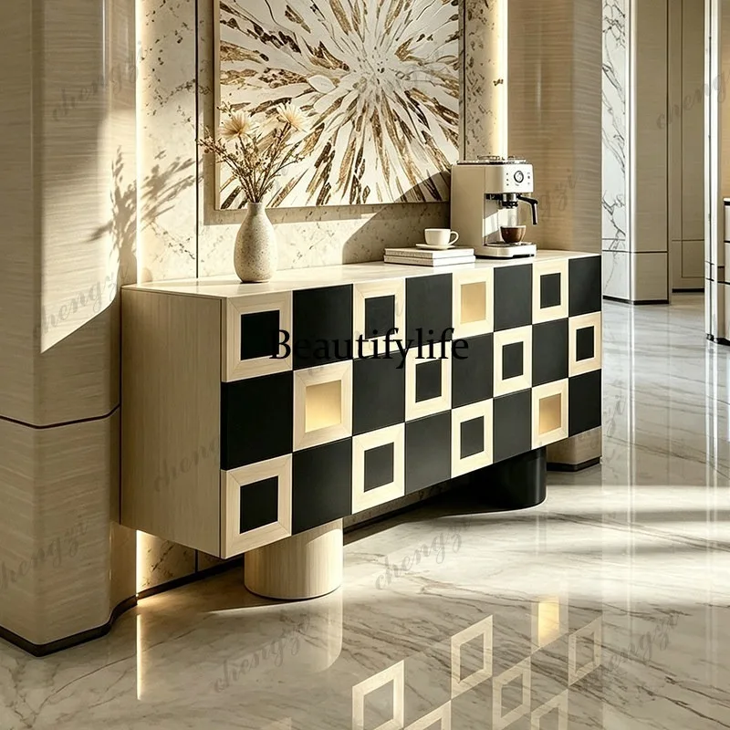 Italian minimalist solid wood dining side cabinet, living room designer decorative cabinet, color matching porch cabinet