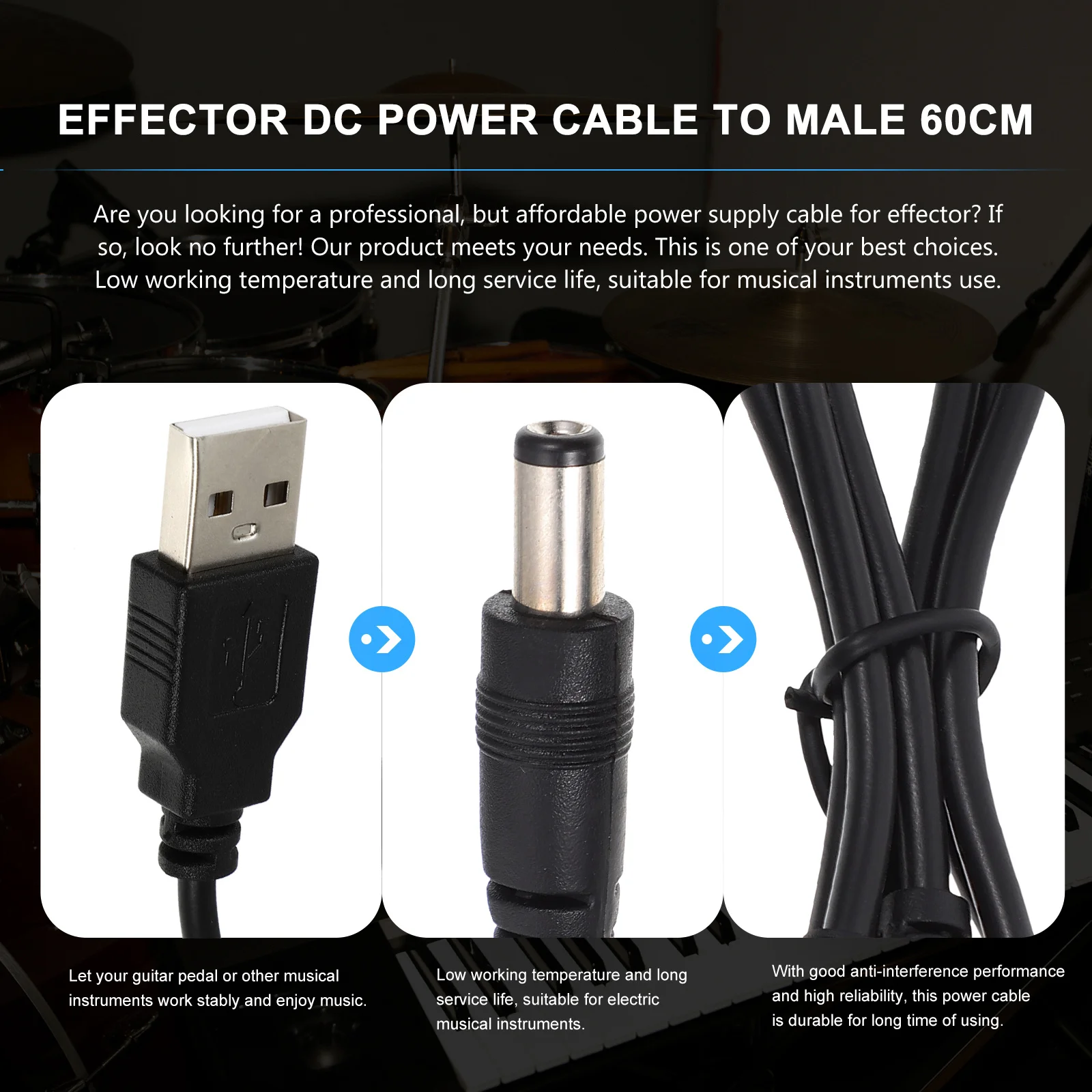 1 Juego de adaptador de Cable de alimentación de CC Universal multiusos USB a adaptador de Cable de carga de CC duradero Flexible para cámara