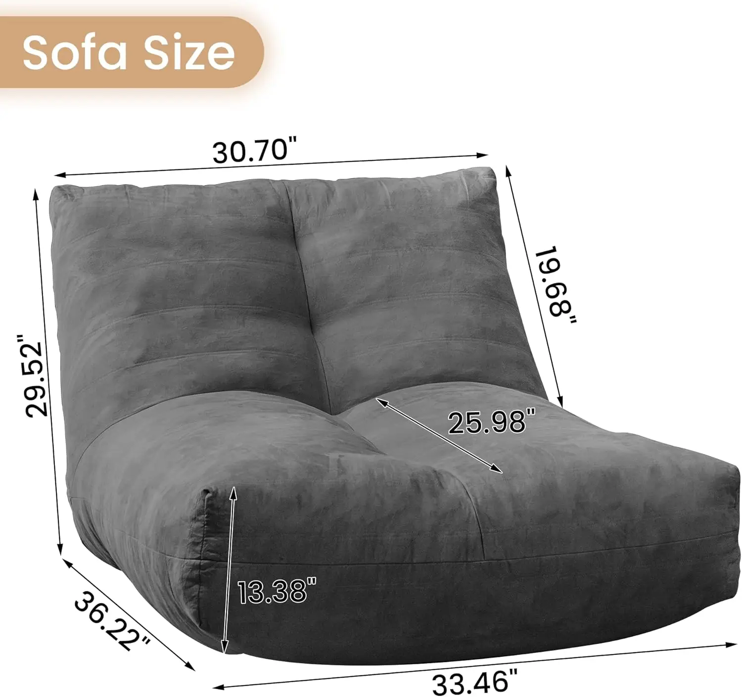 Bean Bag Chair Lazy Bean Bag Sofa, Floor Beanbag Chairs With Stuffed High-Density Foam, Memory Foam Bean Bag Sofa For Living