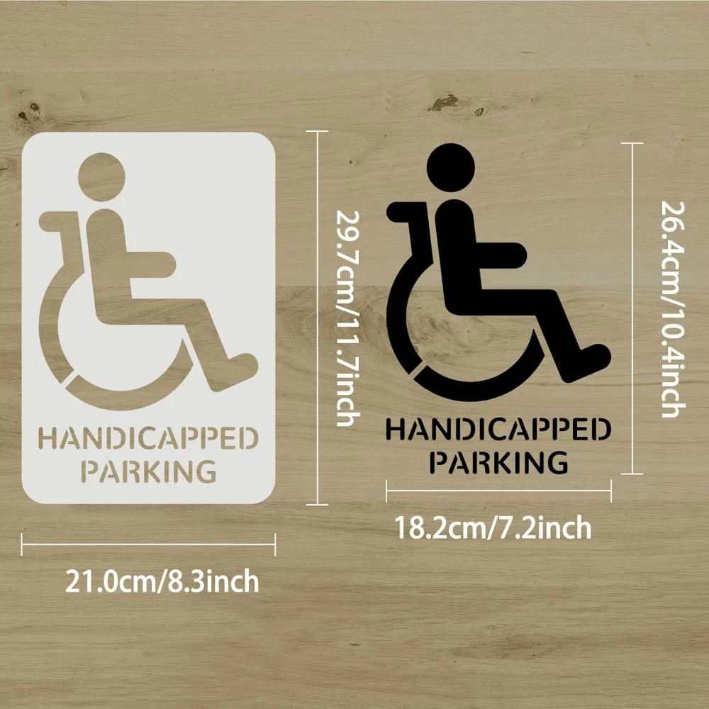 Handicap Stencil Template 11.7x8.3 inch Plastic Handicap Painting Stencil Handicap Symbol with Handicapped Parking Word