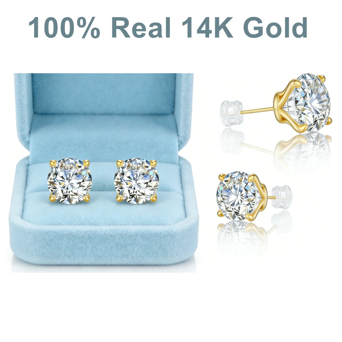 

Серьги-пусеты из золота 14 карат с муассанитом, классические, с 4 крапанами, круглой огранки, имитация бриллианта, для женщин, на свадьбу, помолвку