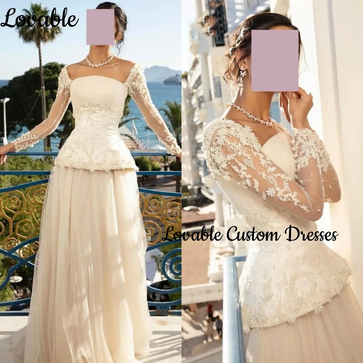 

Ball-Gown Lace Customize Square Neckline Luxury Floor-Length Ruffle Dubai Luxury Evening Dress Long Sleeves Zipper Up فستان حفلا